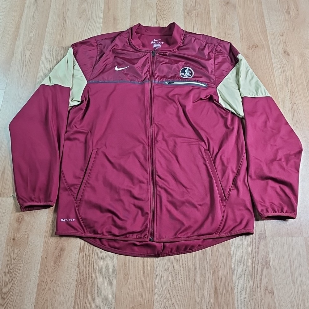 Nike‎ Jacket Mens Large Maroon Full Zip Dri-Fit Sweatshirt Indian Logo Embroided